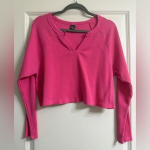 Wild Fable Hot Pink Ribbed Cropped Long Sleeve Top